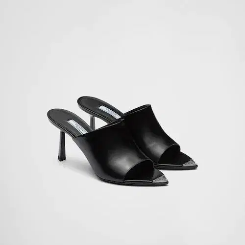 [37 (240)] PRADA 브러시드 가죽 하이힐 슬라이드