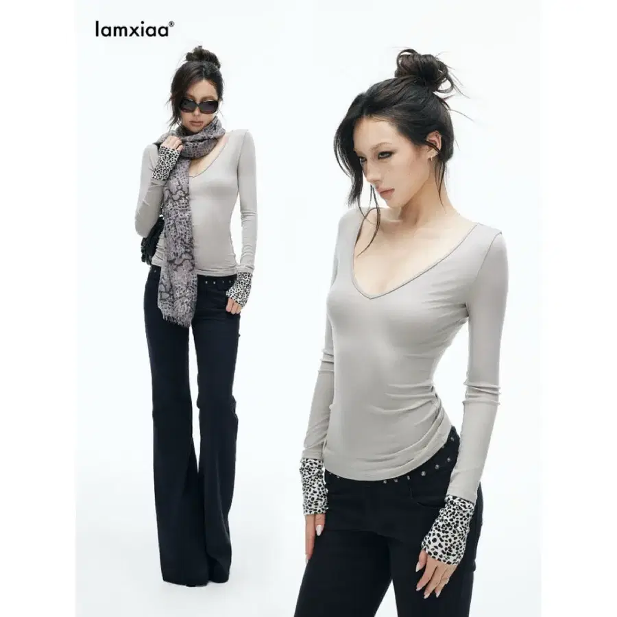 IAMXIAA 아엠시아 티셔츠 라이오셀 이중 레이어 스티치 커프스 긴팔티