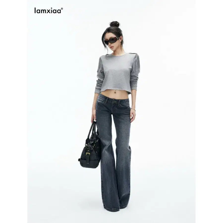 IAMXIAA 아엠시아 티셔츠 앵커 무늬 앤티크 실버 버클 견장 태슬 긴팔티