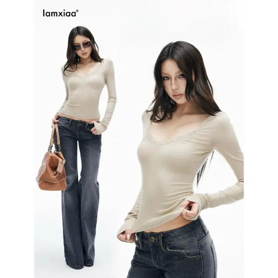 IAMXIAA 아엠시아 티셔츠 긴팔티 라이오셀 린넨 소재 바디콘 티셔츠