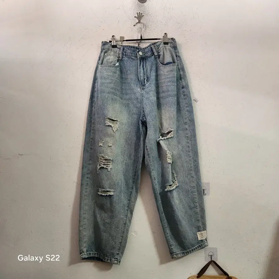 청바지 찢청 바지 블루 워싱 오버핏