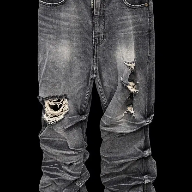 WE11DONE 웰던 Wrinkled Straight Distressed Denim Pants M