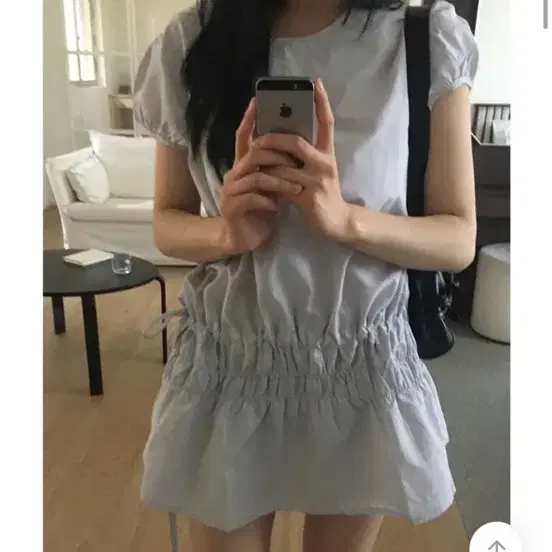 셔링 밴딩 반팔 미니 원피스 그레이