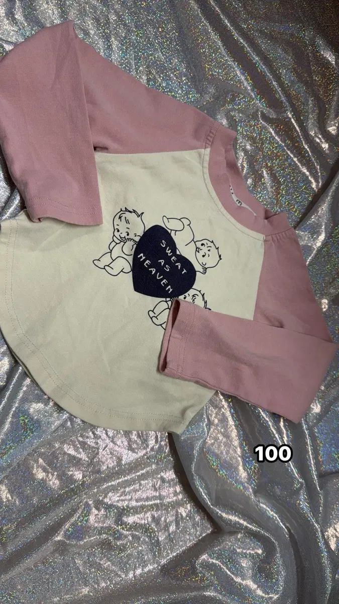 아기옷)아기 천사 프린트 배색 티셔츠 100