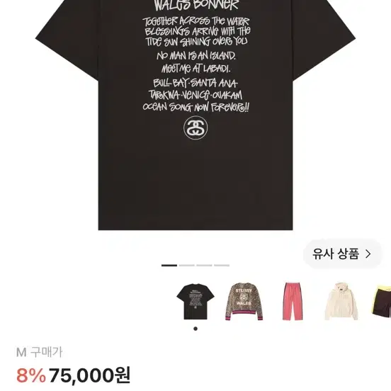 스투시 x 웨일즈 보너 오션 송 티셔츠 브라운 M