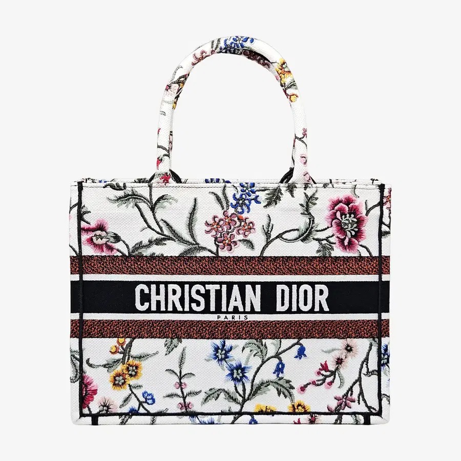 [미듐] 미사용 디올 M1296ZEAU 북토트백 디올 쁘띠 플레르 자수 화이트 멀티컬러 TLO1F063