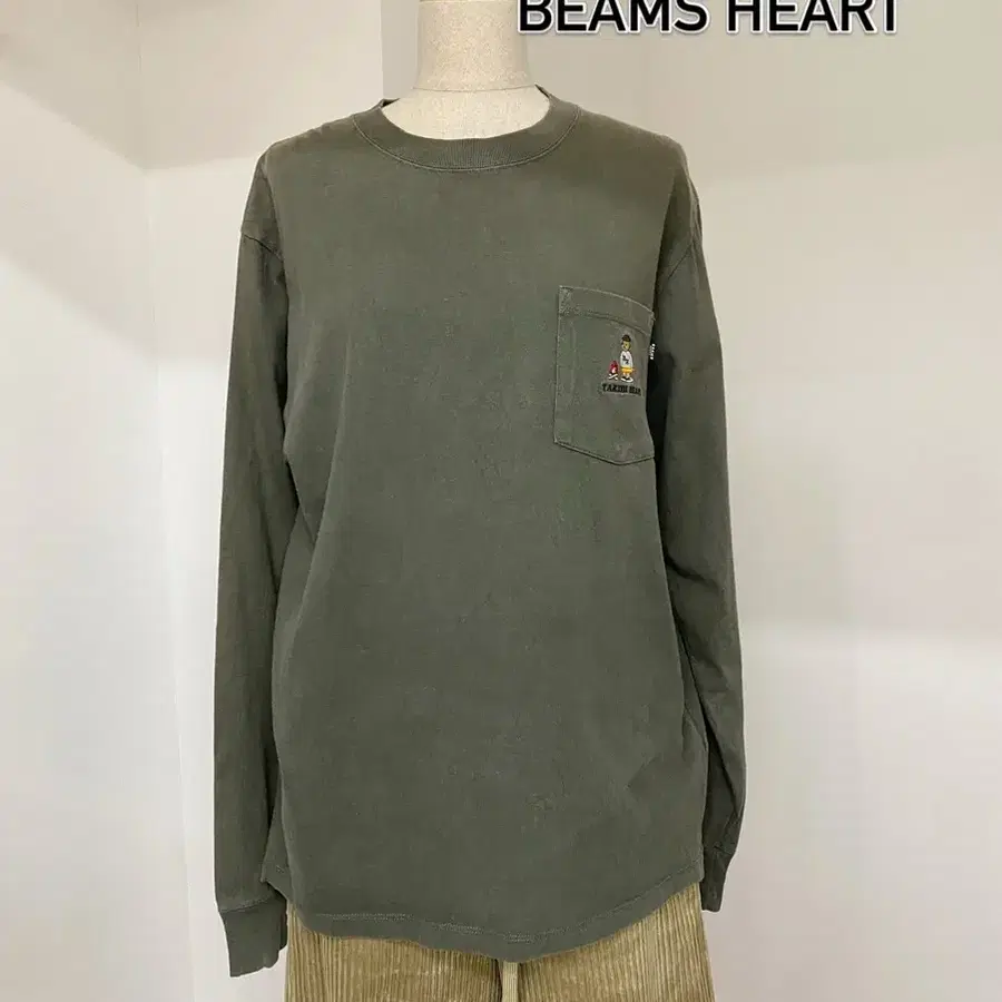 Beams heat 카키 롱슬리브T