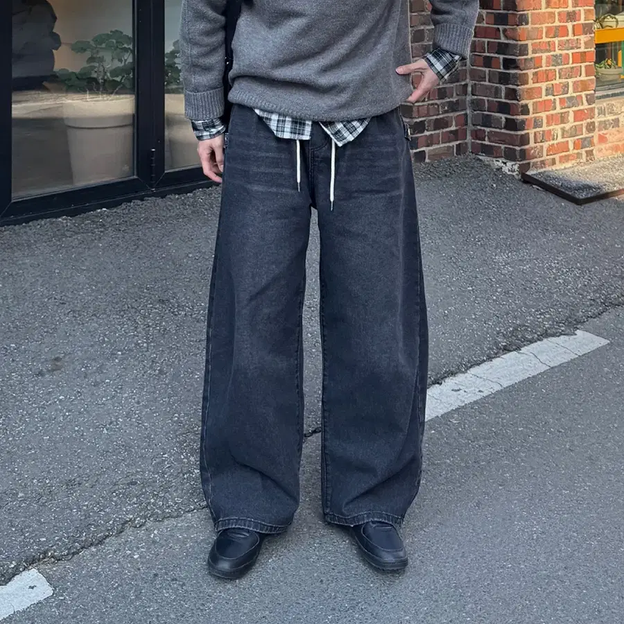 와이드 데님 팬츠 블랙