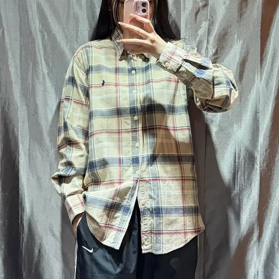 M POLO 폴로랄프로렌 베이지 컬러믹스 코튼 체크 셔츠