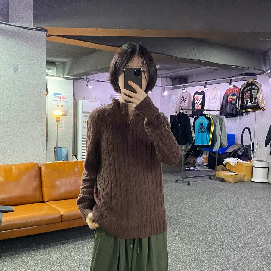폴로 랄프로렌 브라운 꽈배기 하프집업 니트 B5963