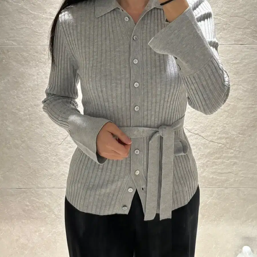 SIE 시에 미아 벨티드 칼라 가디건 그레이 S