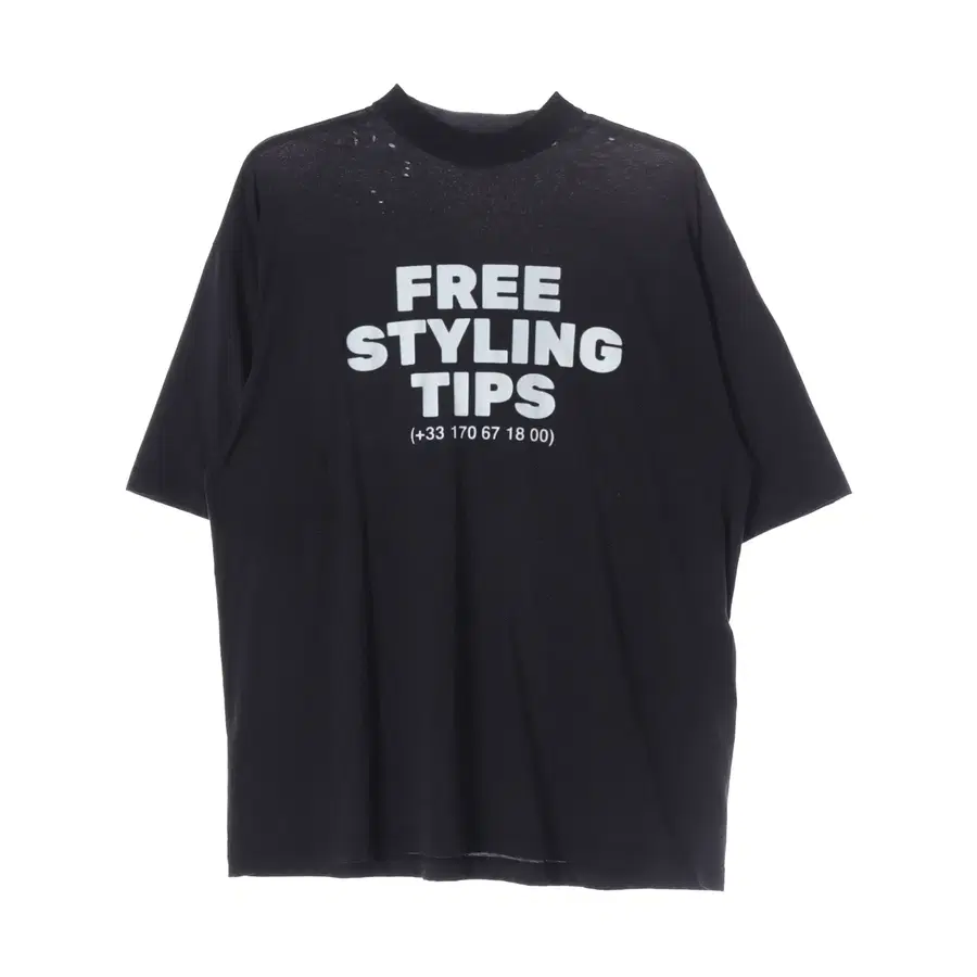 발렌시아가 23SS 프리 스타일링 팁 그래픽 프린트 디스트로이드 오버핏 반팔 티셔츠