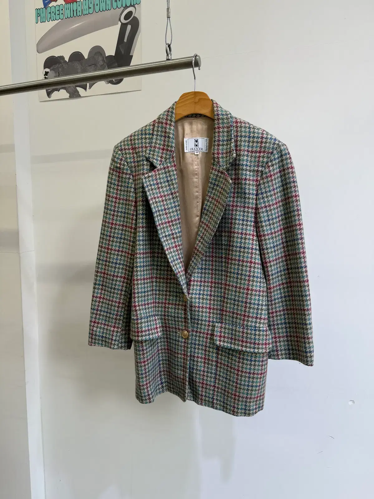 빈티지 OLIVER (Made in Italy) 울 체크 2버튼 자켓