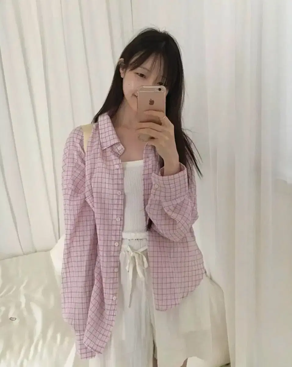 매니매니모드 bol 핑크 체크 셔츠