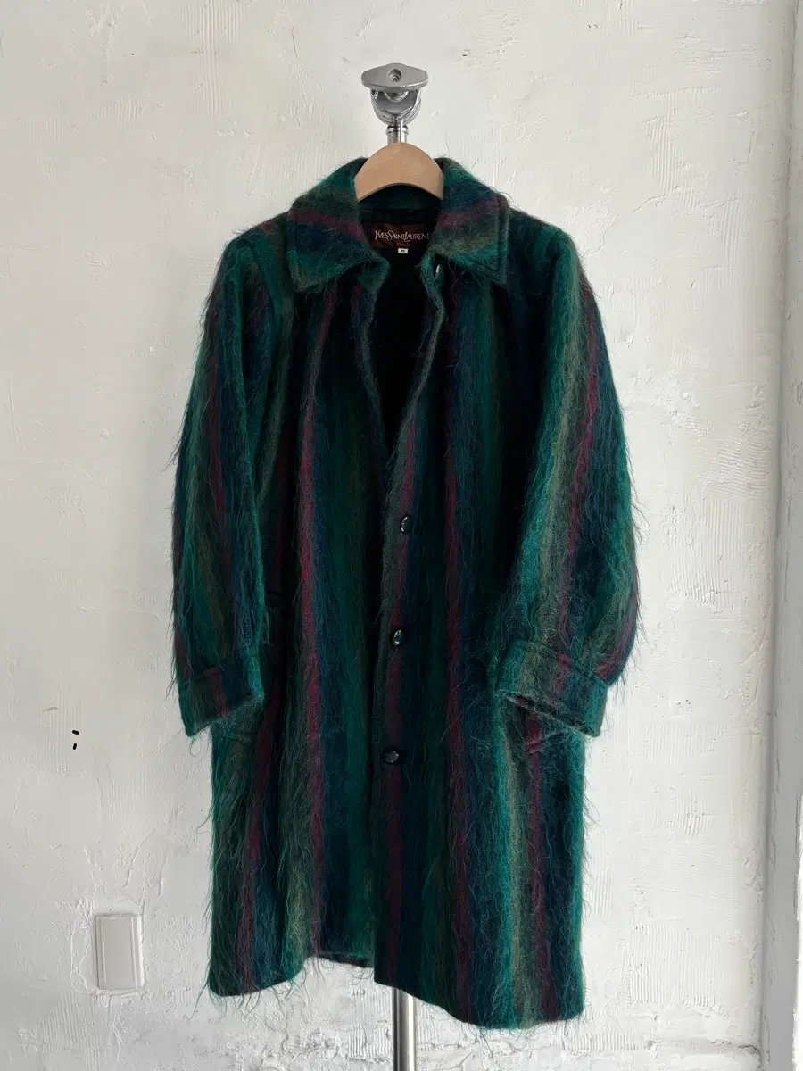 YvesSaintLaurent 이브생로랑 90s 그린 체크 울 롱 코트