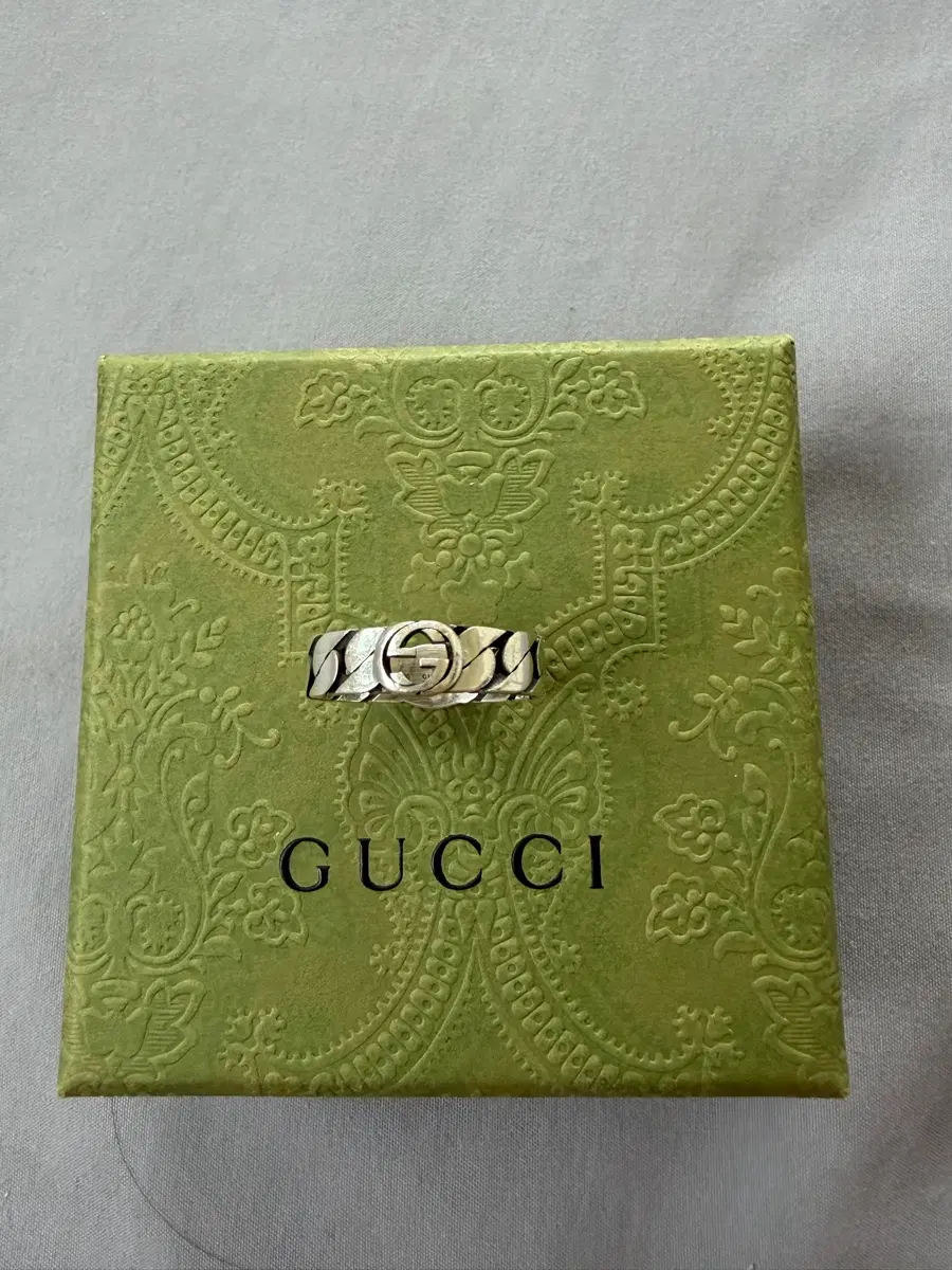 GUCCI 구찌 공용 실버 인터로킹 G 와이드 링 반지 24호