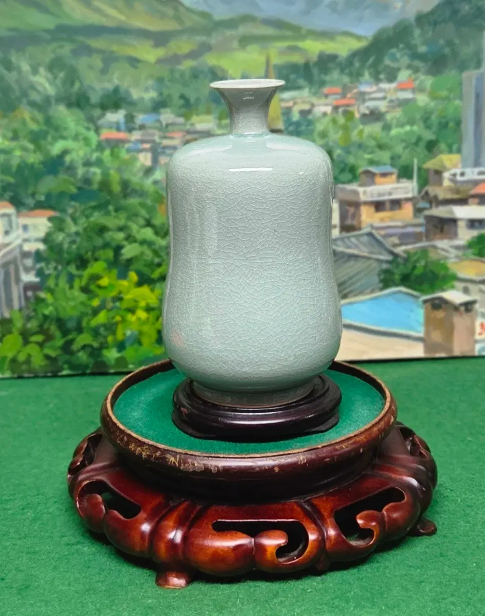 수암 안수복 전통 비색 청자 유병/화병(17.5cm)