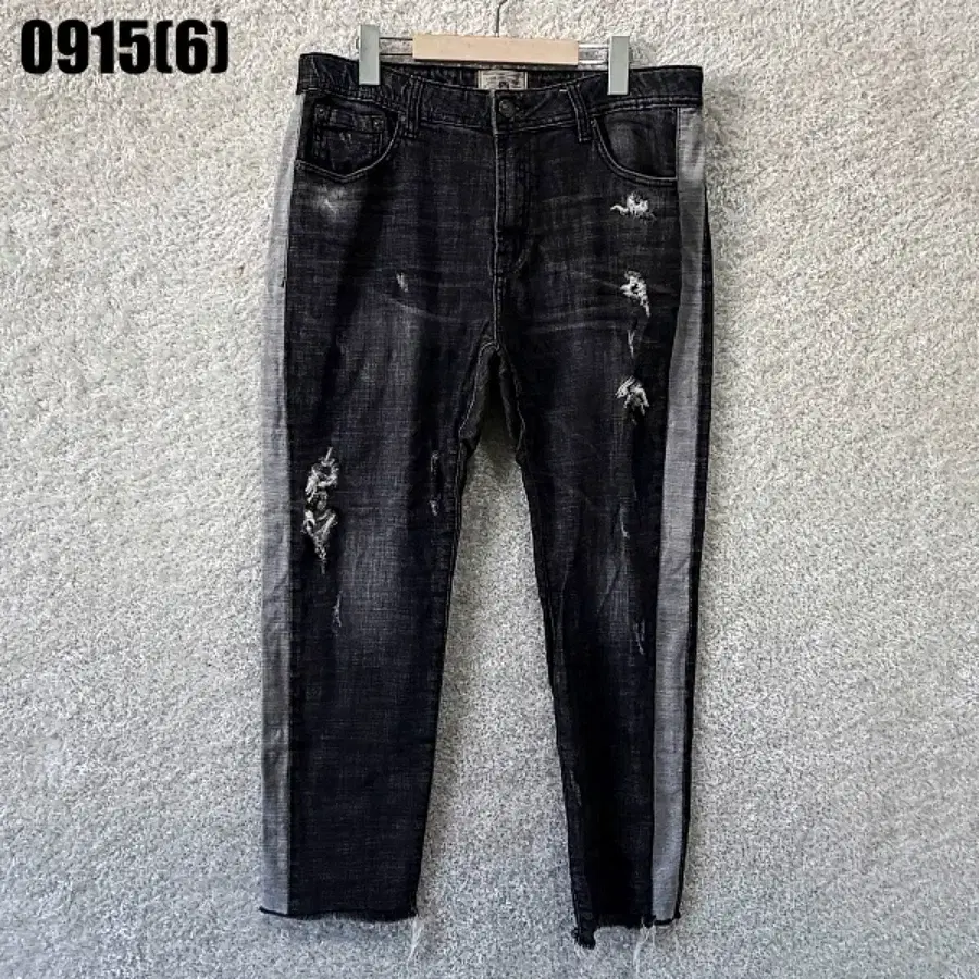 블랙 데미지 사이드라인 밴딩 청바지 데님팬츠 5 0915