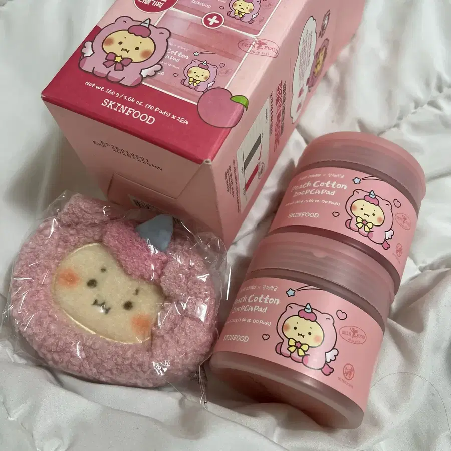 스킨푸드 한정 망곰 복숭아 패드+파우치
