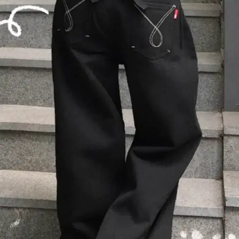 검정 와이드 청바지