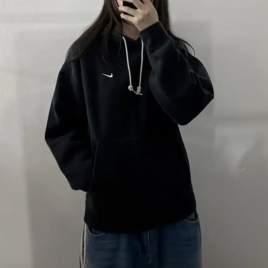(M) 나이키 스우시 후드티 블랙