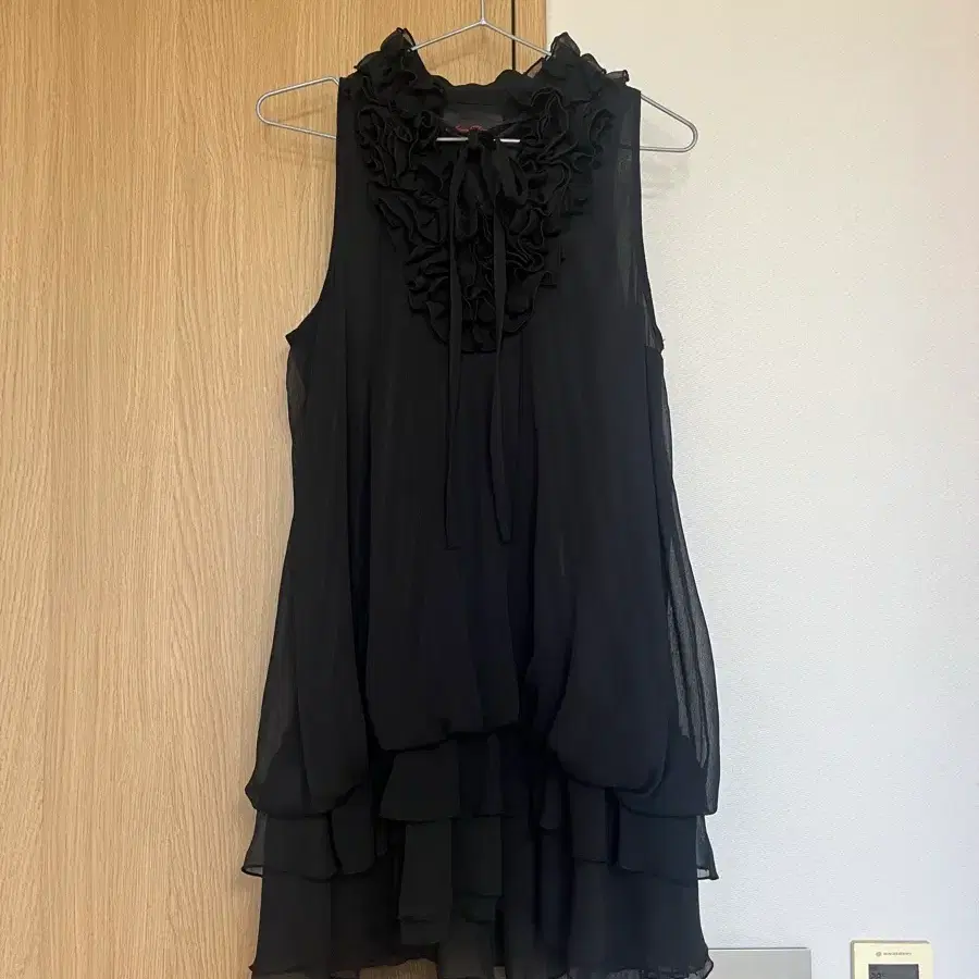 일본빈티지 쉬폰 프릴 블라우스/원피스 블랙