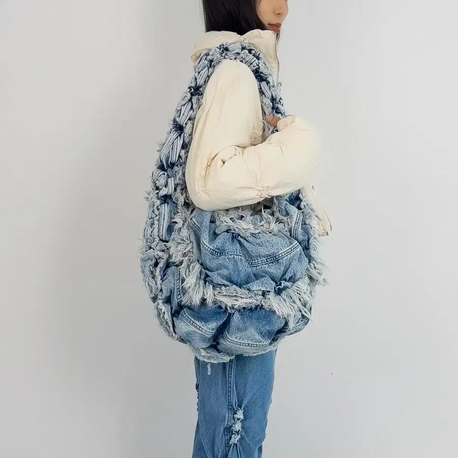 폰더러 BUD 데님 셔링 숄더백