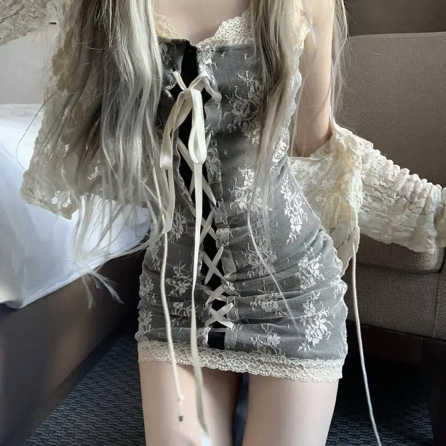 스젠 리리코 아일렛 레이스 원피스