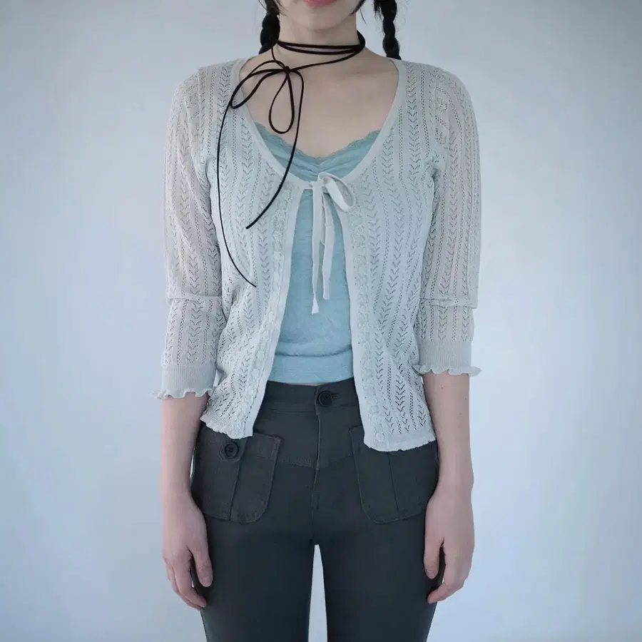 3/4 LACE KNIT CARDIGAN MISTY MINT