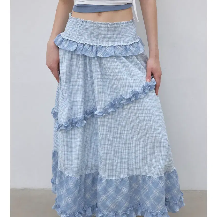 더오유 SHIRRING MAXI SKIRT (CHECK)