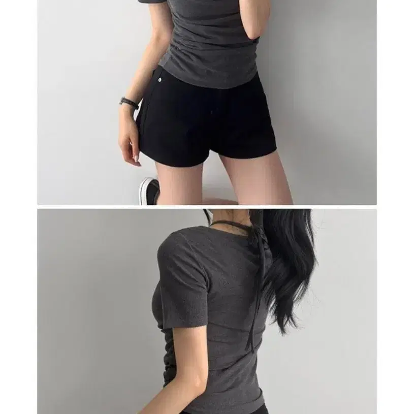 딥그레이 홀터넥 반팔티