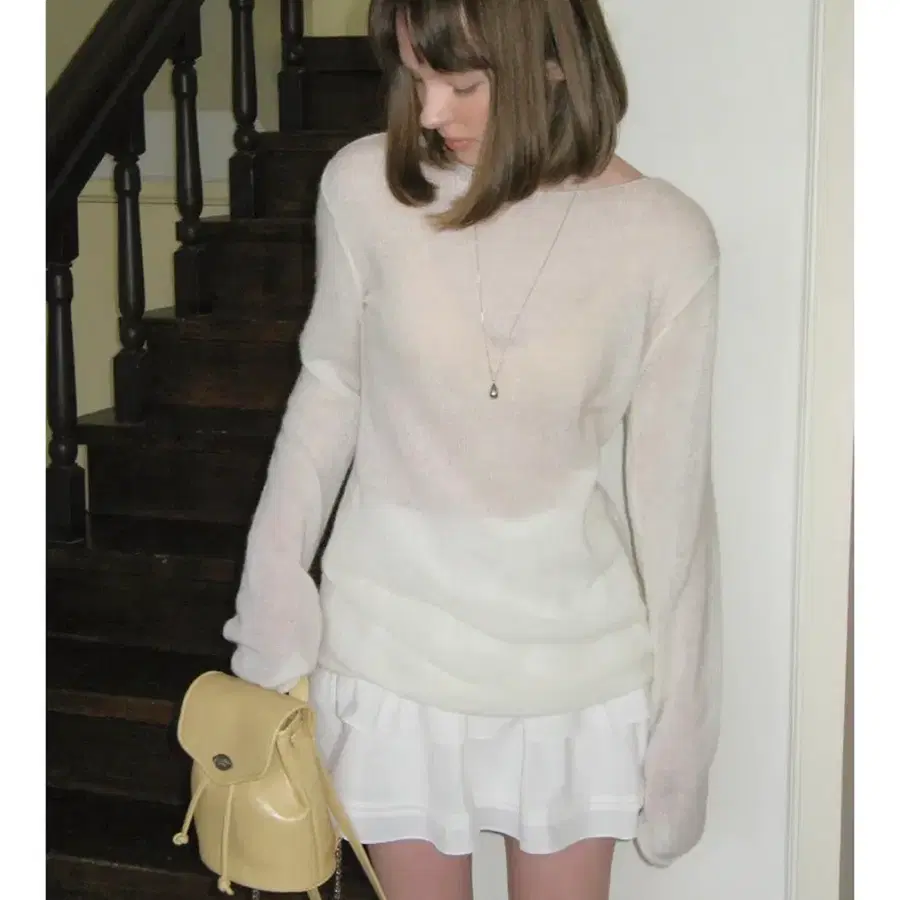 (새상품) 썸웨어버터 See-through long sleeve knit - ivory
