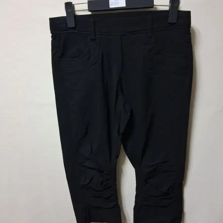 블랙 3부 셔링 바지 스판 27