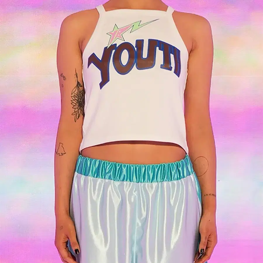 유쓰배쓰 STAR TAIL LOGO CROP TOP_WHITE 크롭 탑 티셔츠