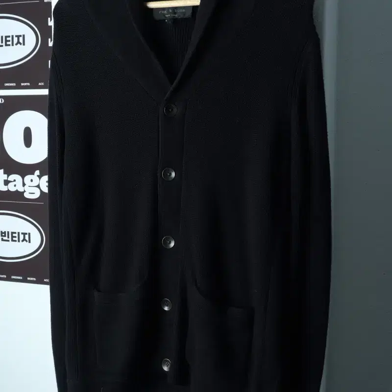 (S-M) 랙앤본 니트 가디건 카라 블랙 울 놈코어-H39522