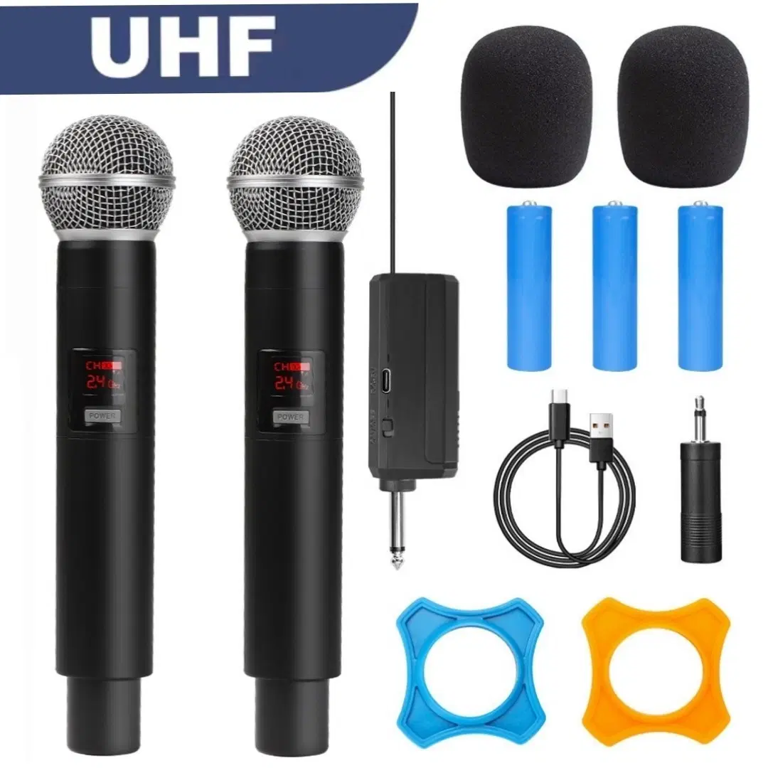 새상품/ C충전식 UHF 2채널 무선마이크 2개 강연 전문가 노래방 버스킹
