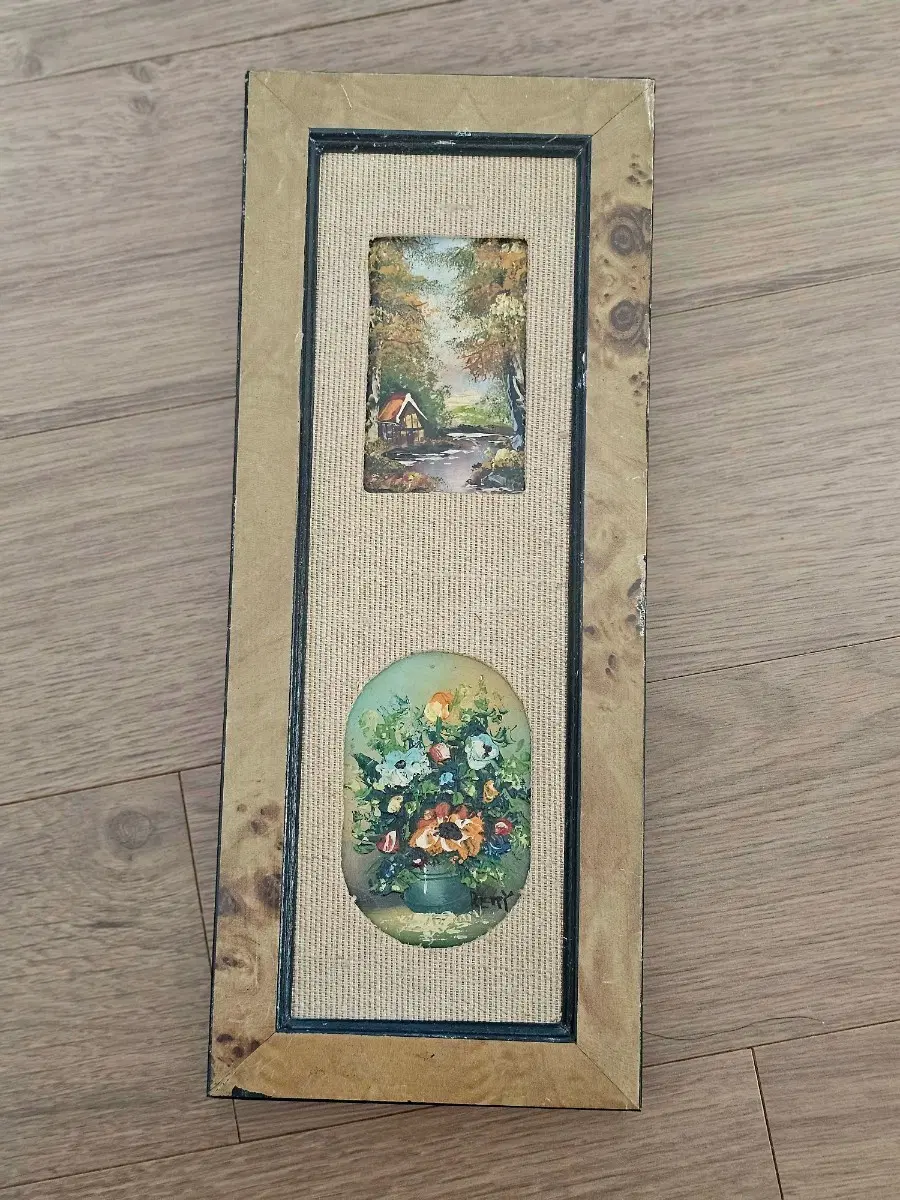 프랑스 빈티지 작은 유화 액자 세트 풍경화 꽃 그림 정물화