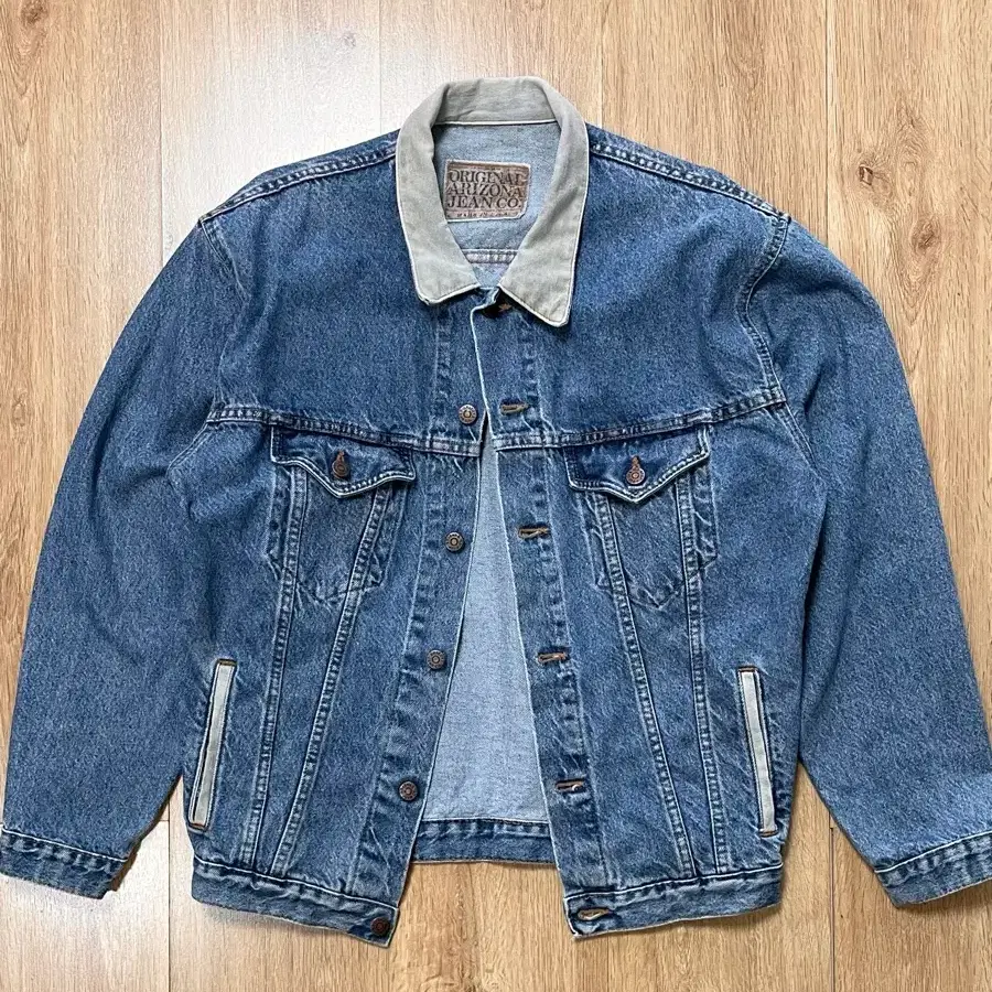 택포) 90s Made USA 빈티지 데님 트러커 자켓 스웨이드 카라