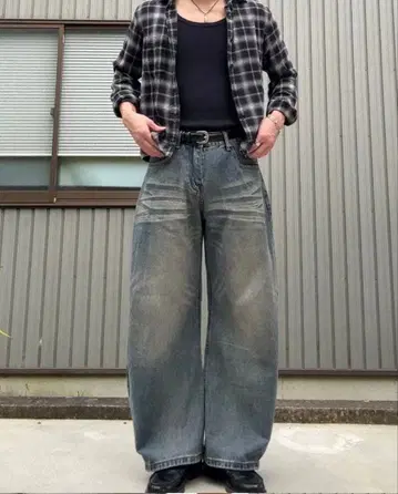 빈티지 워시 데미지 배기 데님
