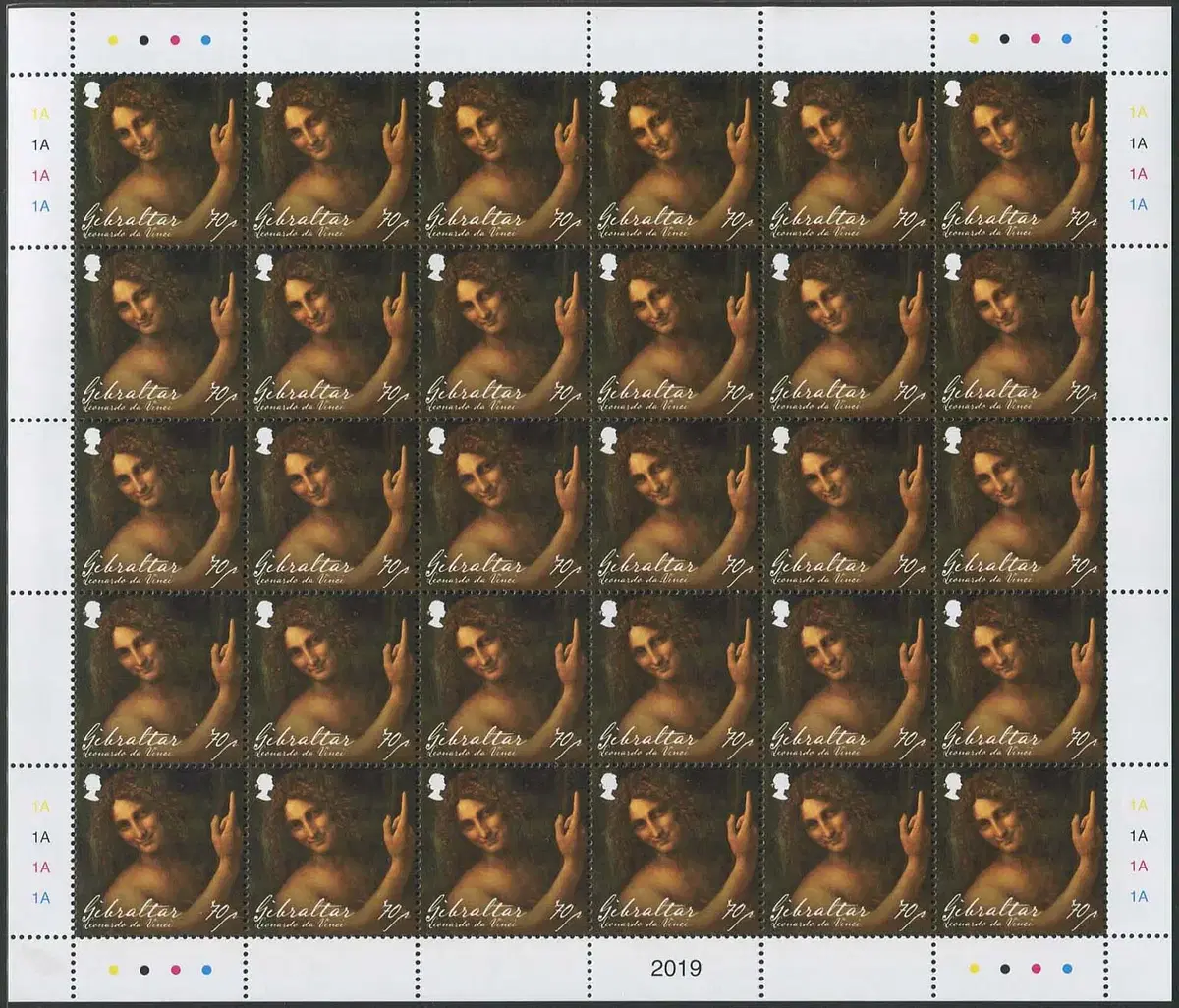 지브롤타 레오나르도 다빈치 사망500주년 4종완 전지(2019년)[모나리자,최후의만찬등 ART작품]