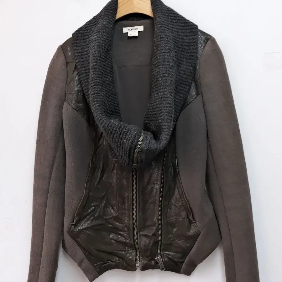 HELMUT LANG - sheepskin leather shawl collar zip jacket [S]