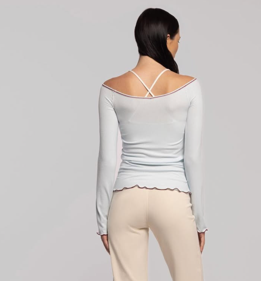 부디무드라 하늘색 _ V neck long sleeve