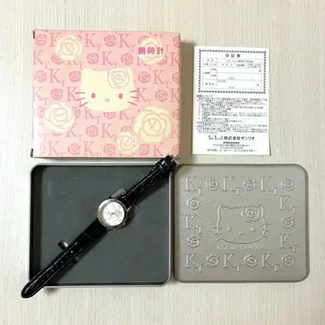 산리오 키티 손목시계 가죽 2005년 케이스 포함 장미 키티 레트로