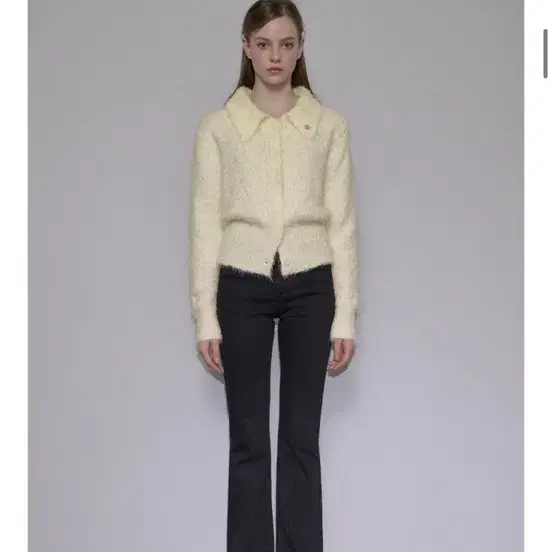 새상품 로제프란츠 Knit Cardigan 헤어리 부클 옐로우 카라 니트 가디건 29cm 무신사 지그재그 에이블리