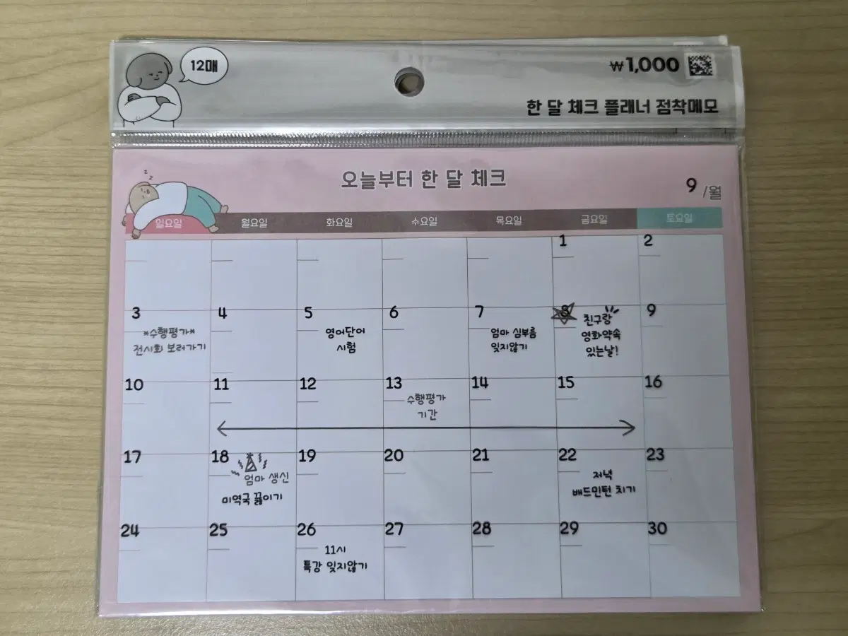 한 달 체크 플래너 접착메모