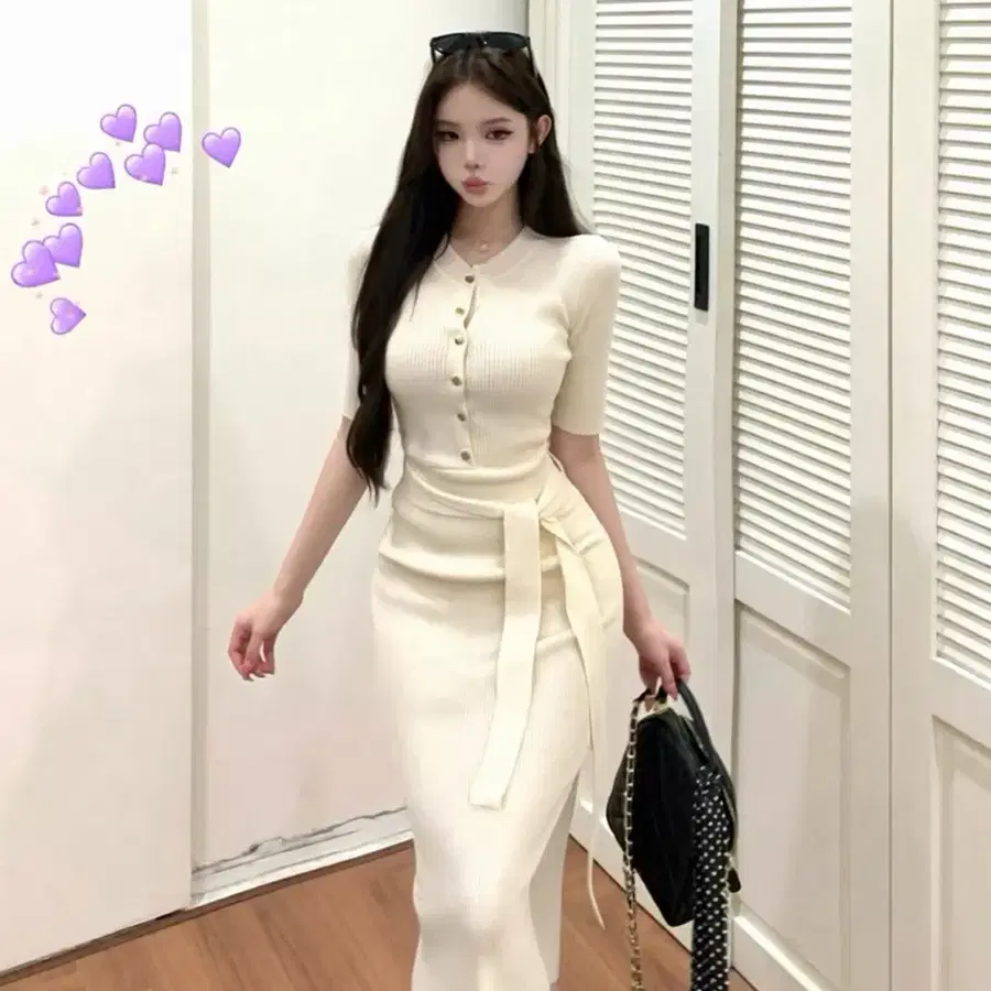 니트 롱 원피스 아이보리