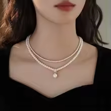 여성 더블 레이어 진주 목걸이 지르콘 펜던트 레이어드 네크리스