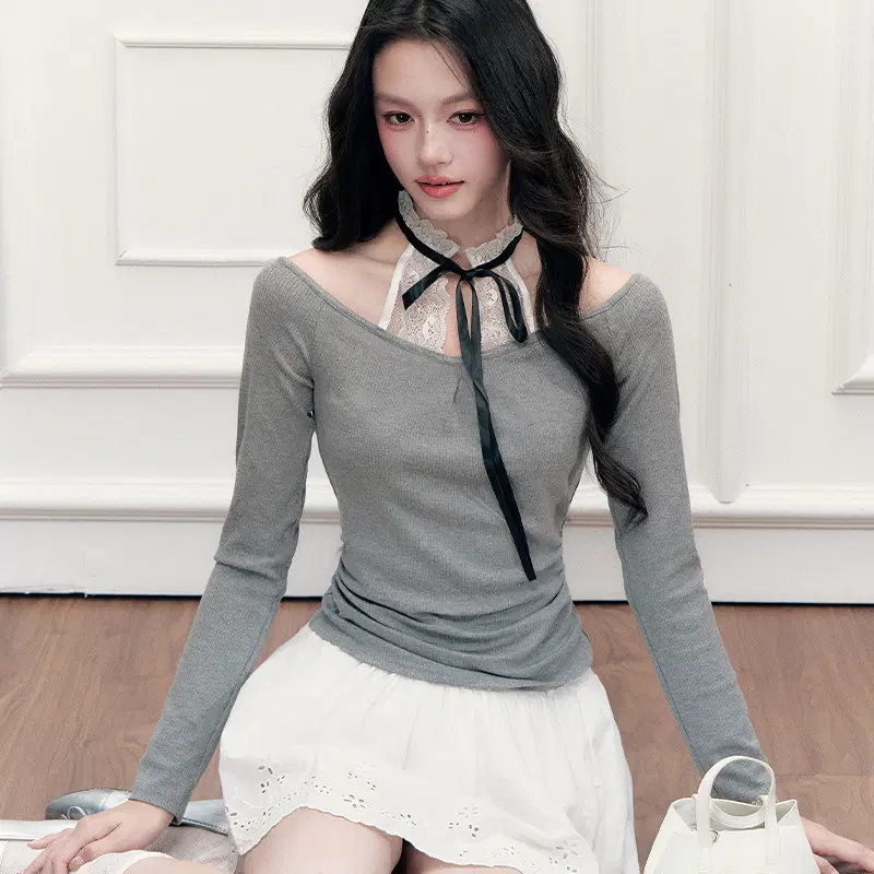 Fragile heart 프레질하트 레이스 페이크 투피스 홀터넥 긴팔티
