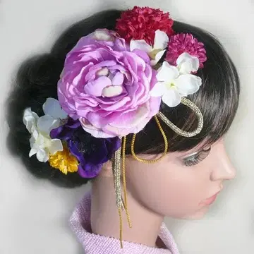 머리 장식 성인식 졸업식 결혼식 꽃 금봉화와 아네모네 외 끈 포함 핑크 보라 노랑 화이트 후리소데