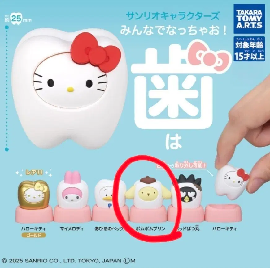 산리오 다 같이 이빨 치아 되어보자 피규어 가챠 폼폼푸린